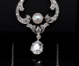 Antique Tiffany & Co. Platinum 18k Gold 2.19ct Old Cut Diamond & Pearl Necklace