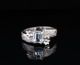 Vintage Handmade Aquamarine 18k White Gold Ladies Cocktail Ring Size P Val $5955