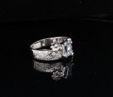 Vintage Handmade Aquamarine 18k White Gold Ladies Cocktail Ring Size P Val $5955