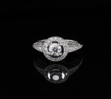 Vintage 14K White Gold 0.67ct H Vs-Si Diamond Halo Ring Size I1/2 Val $4940