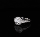 Vintage 14K White Gold 0.67ct H Vs-Si Diamond Halo Ring Size I1/2 Val $4940