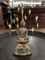 18th-19th Century Burmese Inwa Period (Ava) 14cm Gilt Bronze Buddha & Bodhi Tree