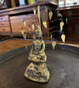 18th-19th Century Burmese Inwa Period (Ava) 14cm Gilt Bronze Buddha & Bodhi Tree