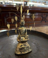 18th-19th Century Burmese Inwa Period (Ava) 14cm Gilt Bronze Buddha & Bodhi Tree