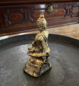 18th-19th Century Burmese Inwa Period (Ava) 14cm Gilt Bronze Buddha & Bodhi Tree