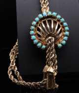Vintage Egyptian Hallmarked 18k Gold Turquoise Set Tassel Bracelet c.1950s 26.3g