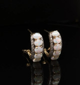 Vintage Australian 18k Yellow Gold & Opal & Diamond Half Hoop Earrings Val $8600