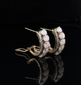 Vintage Australian 18k Yellow Gold & Opal & Diamond Half Hoop Earrings Val $8600