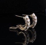 Vintage Australian 18k Yellow Gold & Opal & Diamond Half Hoop Earrings Val $8600