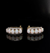 Vintage Australian 18k Yellow Gold & Opal & Diamond Half Hoop Earrings Val $8600