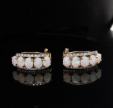 Vintage Australian 18k Yellow Gold & Opal & Diamond Half Hoop Earrings Val $8600
