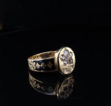 Antique Dated 1882 Old Cut Diamond 18k Gold Victorian Mourning Ring Sz R 6.42g