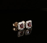 Vintage Garnet & 0.48ct Diamond 9ct Gold Square Stud Earrings Val $2510