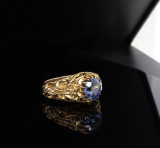 Vintage Blue Ceylon Sapphire Yellow Gold Ring Size J Val $9130
