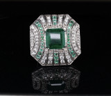 Vintage 5.12ct Emerald Deep Green & 1.50ct Diamond Set 18k Gold Ring Val $45180