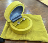 Auth Gucci Blooms 18k White Gold & Enamel 10.7mm Earrings in Original Box 3.69g