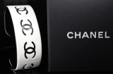 Vintage 2002 Chanel COCO Black & White CC Small Cuff Bracelet In Box