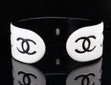 Vintage 2002 Chanel COCO Black & White CC Small Cuff Bracelet In Box