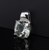 Vintage Green Amethyst (Prasiolite) & Diamond 14K White Gold Pendant Val $3320