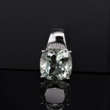 Vintage Green Amethyst (Prasiolite) & Diamond 14K White Gold Pendant Val $3320