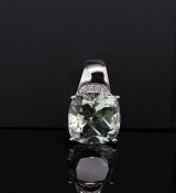 Vintage Green Amethyst (Prasiolite) & Diamond 14K White Gold Pendant Val $3320