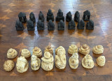 Antique 19th Century Burmese/ Myanmar Sittuyin Bone & Black Lacquer Chess Set