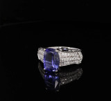 2.30ct Violet Blue Tanzanite & 0.68ct Diamond Set 14k Gold Ring sz O Val $8090