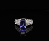 2.30ct Violet Blue Tanzanite & 0.68ct Diamond Set 14k Gold Ring sz O Val $8090