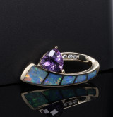 Vintage 14ct Gold Amethyst Opal & Diamond Sliding Pendant Val $4330