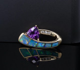 Vintage 14ct Gold Amethyst Opal & Diamond Sliding Pendant Val $4330