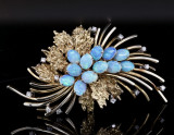Vintage Large 14ct Gold Opal & Diamond Floral Spray Brooch 26g Val $15500