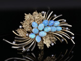 Vintage Large 14ct Gold Opal & Diamond Floral Spray Brooch 26g Val $15500