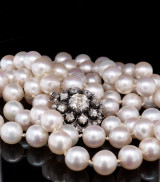 Antique Strand Of 7.5-8.0mm Pearls & 1.7ct Diamond 14K Clasp Necklace Val $12500