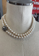 Antique Strand Of 7.5-8.0mm Pearls & 1.7ct Diamond 14K Clasp Necklace Val $12500