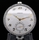 Rare 1915 Longines Platinum & Diamond Set 44mm 17 Jewel Pendant Watch In Box