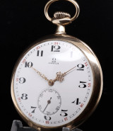Vintage 1914 Omega 14k Gold Mens 50mm Manual Wind O/F Pocket Watch