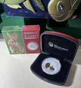 Auth. 2011 Silver Gilded Edition .999 1 Oz Lunar Rabbit Coin & Case