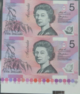 D04(b)1997 Uncut 2 x $5 Notes McFarlane / Evans. AG 98 005 088 / AH 98 005 088