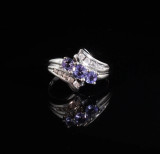 Vintage 14k White Gold Tanzanite & H Vs Diamond Dress Ring Size N Val $6670