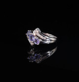 Vintage 14k White Gold Tanzanite & H Vs Diamond Dress Ring Size N Val $6670