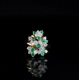 Vintage Emerald & G Vs Diamond 18k Yellow Gold Cluster Ring Size M Val. $9835