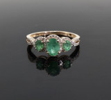 Vintage 14k Gold Emerald & G Si Diamond Halo Dress Ring Size S Val $4790