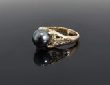 Vintage 14k Gold Tahitian Pearl & I Si Diamond Dress Ring Size M1/2 Val $5270
