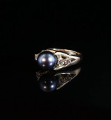 Vintage 14k Gold Tahitian Pearl & I Si Diamond Dress Ring Size M1/2 Val $5270