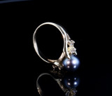 Vintage 14k Gold Tahitian Pearl & I Si Diamond Dress Ring Size M1/2 Val $5270