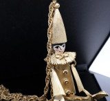 Vintage Polcini Gold Tone Pierrot Clown Pendant Necklace Costume Jewellery
