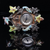 Vintage Silver Enamel Marcasite Cuckoo Clock Fob Watch Brooch Swiss 17 J AS1051