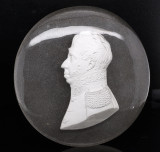 Antique 19th C Sulphide Cameo Glass Paperweight Military Portrait Bust Napoleon