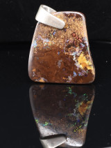 Australian Boulder Opal Pendant Sterling Silver Bail Natural Ironstone Matrix