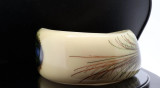 Vintage Lucite Peacock Feather Wide Bangle Bracelet Cream Resin Statement Piece